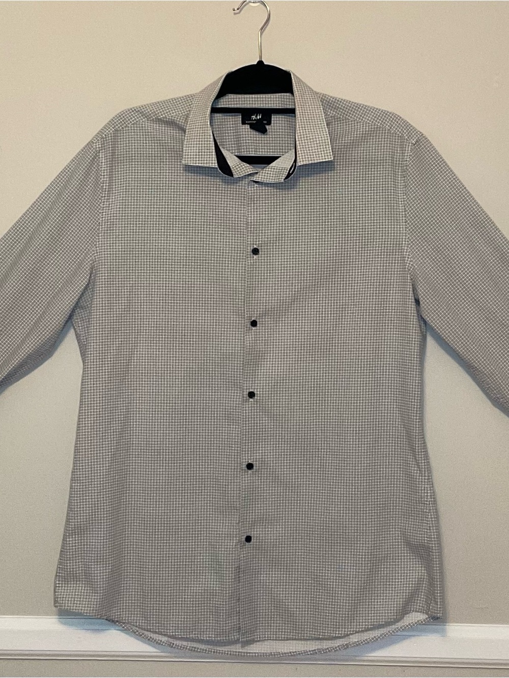 H&M Men's Black and White Micro-Check Dress Shirt